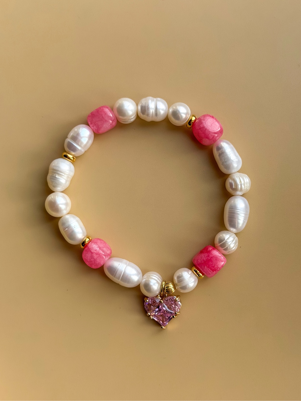 Браслет из микса жемчуга с кристальным сердцем